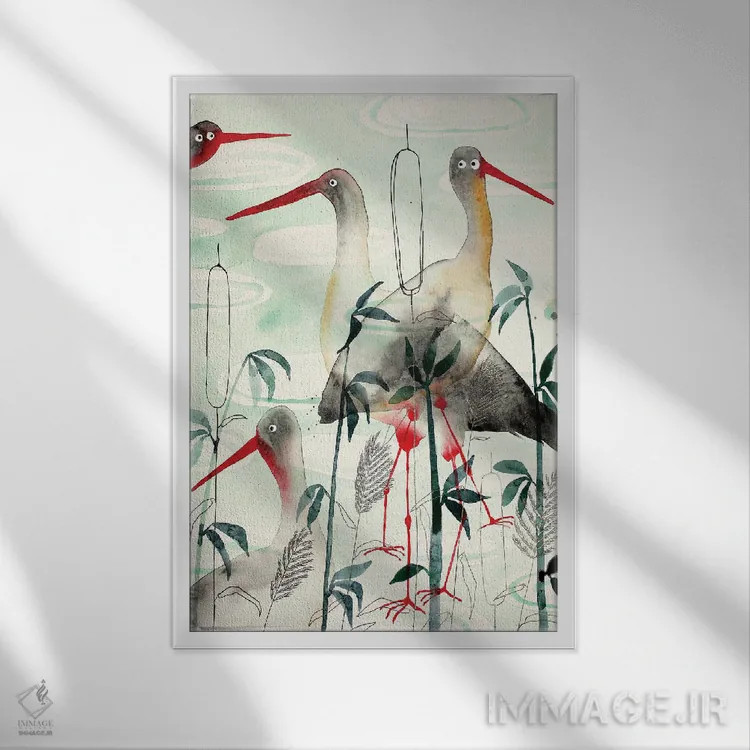 تابلو دکوراتیو لک لک ها اثر ناینکه کویپرز - نمای قابدار سفید