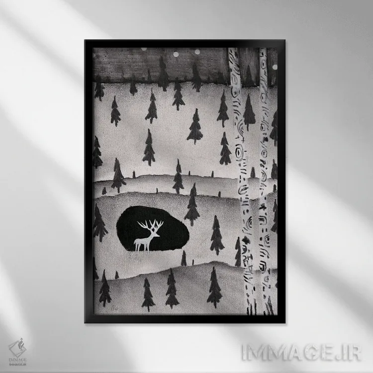 تابلو دکوراتیو گوزن اثر ناینکه کویپرز - نمای قابدار مشکی