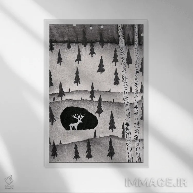 تابلو دکوراتیو گوزن اثر ناینکه کویپرز - نمای قابدار سفید
