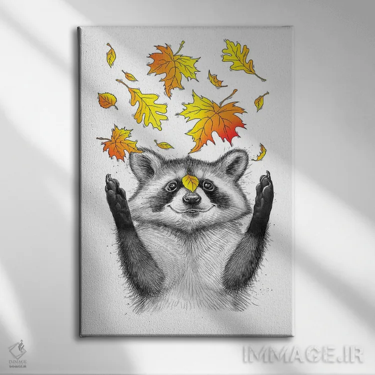 تابلو دکوراتیو راکون پاییزی اثر نیکیتا کورنکوف - نمای روبهرو روی دیوار