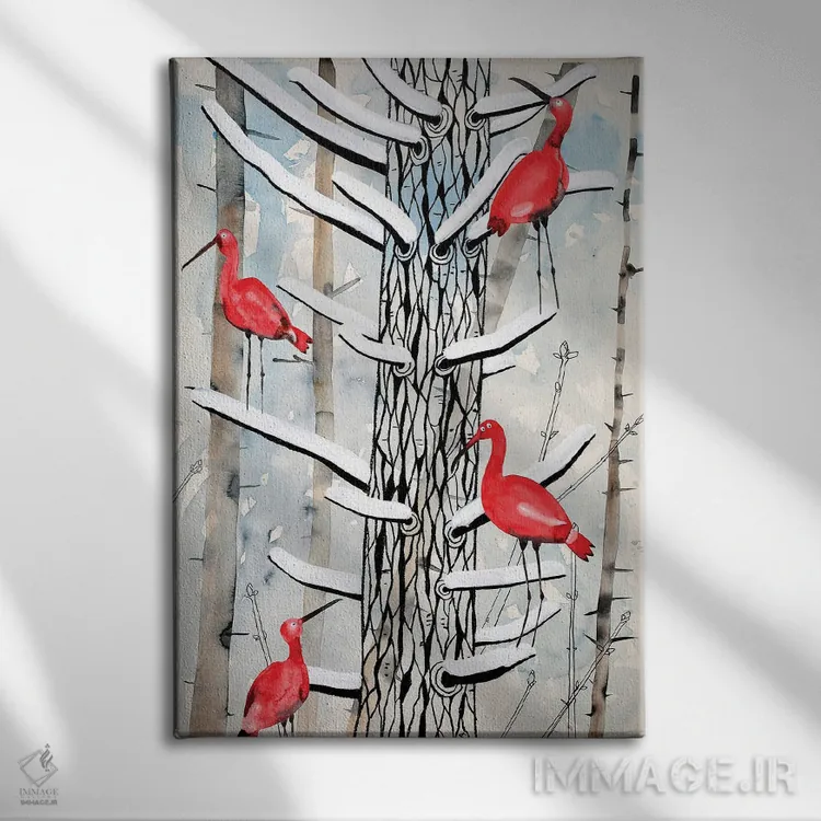 تابلو دکوراتیو ایبیس ها در برف اثر ناینکه کویپرز - نمای روبهرو روی دیوار