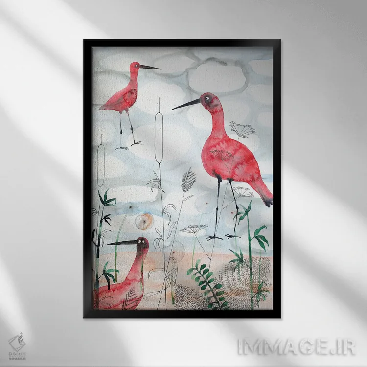 تابلو دکوراتیو ایبیس ها اثر ناینکه کویپرز - نمای قابدار مشکی