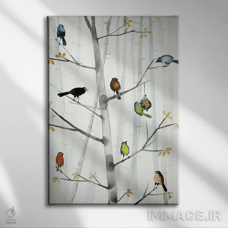 تابلو دکوراتیو پرندگان گرسنه اثر ناینکه کویپرز - نمای روبهرو روی دیوار