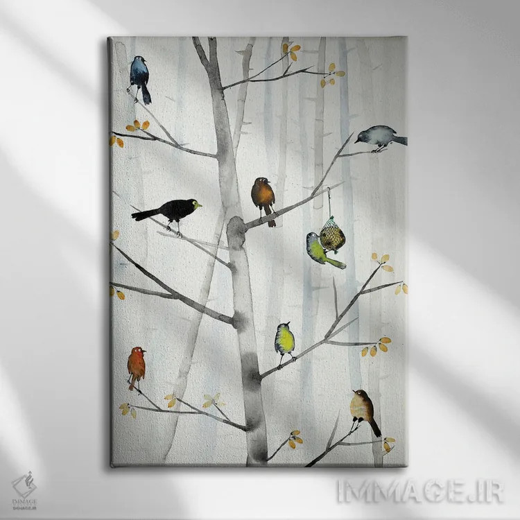 تابلو دکوراتیو پرندگان گرسنه اثر ناینکه کویپرز - نمای روبهرو روی دیوار