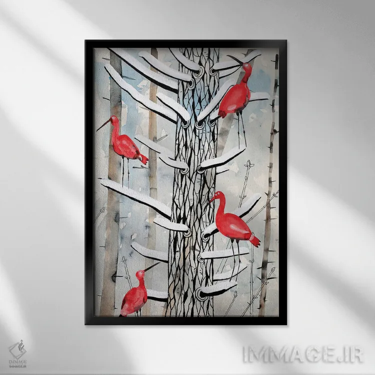 تابلو دکوراتیو ایبیس ها در برف اثر ناینکه کویپرز - نمای قابدار مشکی