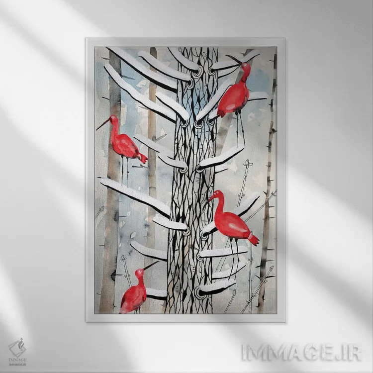 تابلو دکوراتیو ایبیس ها در برف اثر ناینکه کویپرز - نمای قابدار سفید