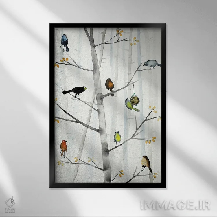 تابلو دکوراتیو پرندگان گرسنه اثر ناینکه کویپرز - نمای قابدار مشکی