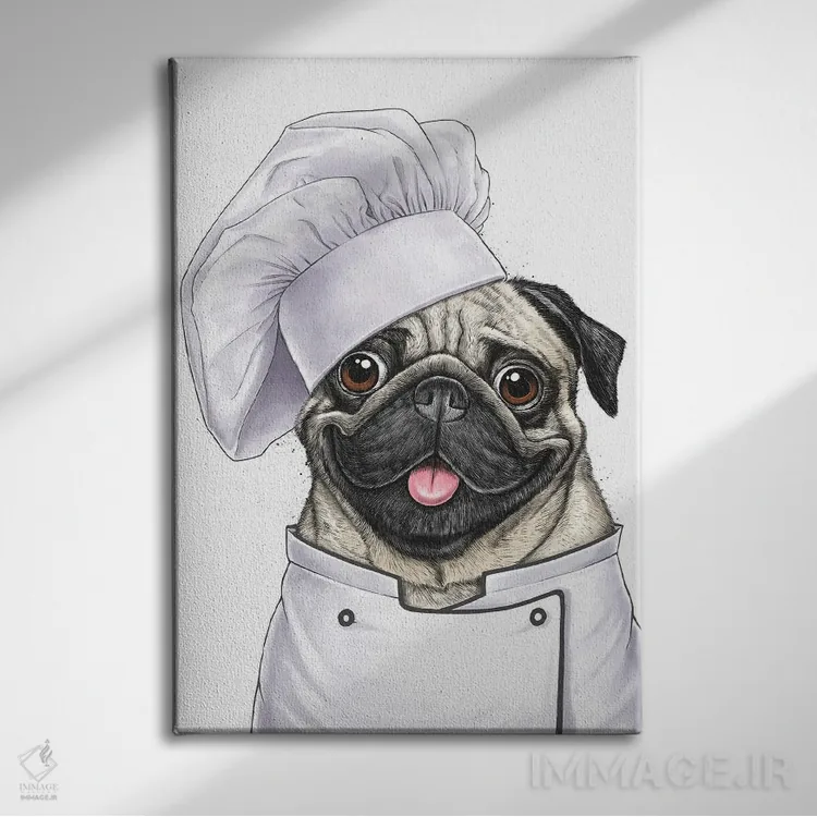 تابلو دکوراتیو پاگ آشپز اثر نیکیتا کورنکوف - نمای روبهرو روی دیوار