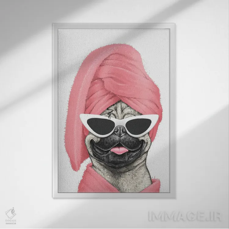 تابلو دکوراتیو پاگ بعد از حمام اثر نیکیتا کورنکوف - نمای قابدار سفید