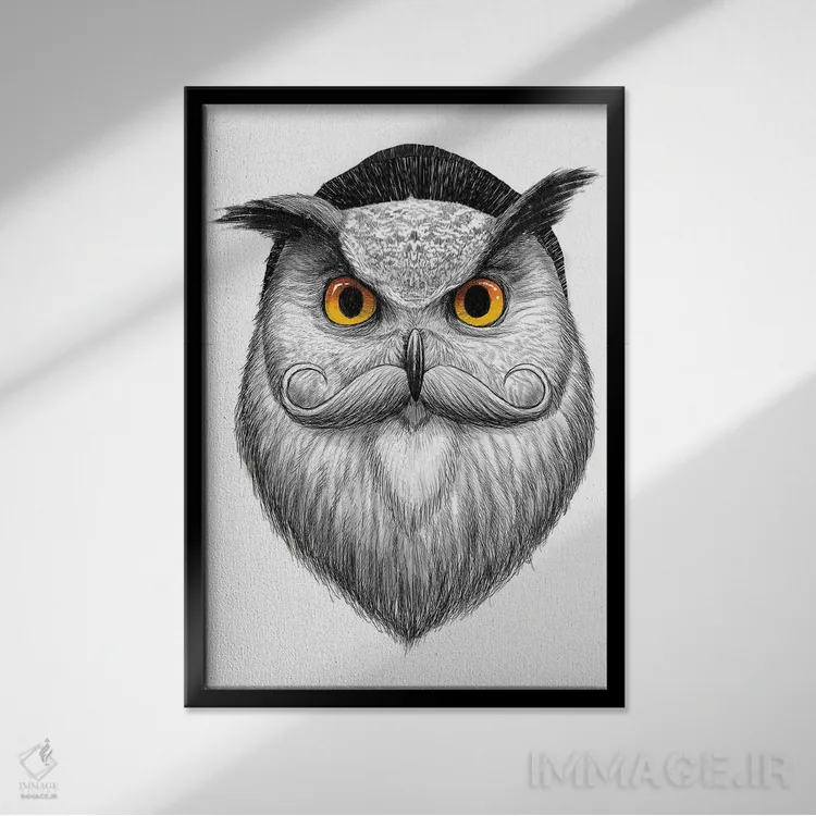 تابلو دکوراتیو جغد ریشو اثر نیکیتا کورنکوف - نمای قابدار مشکی