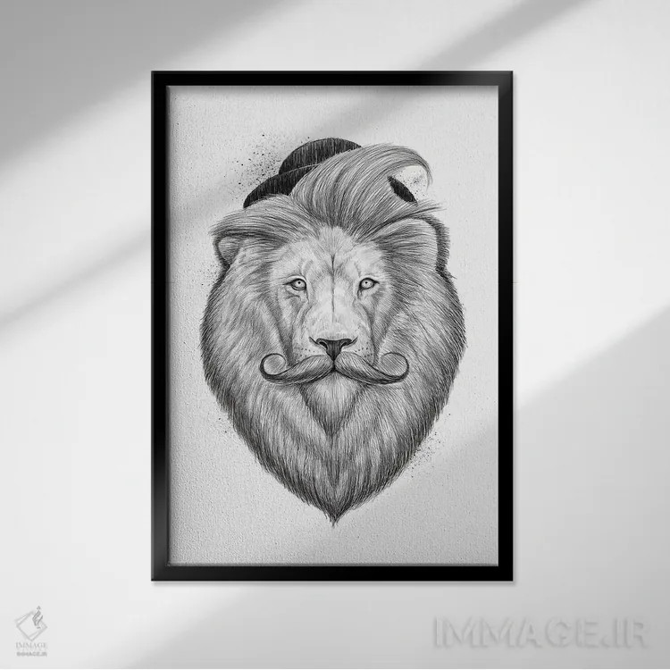 تابلو دکوراتیو شیر ریشو اثر نیکیتا کورنکوف - نمای قابدار مشکی