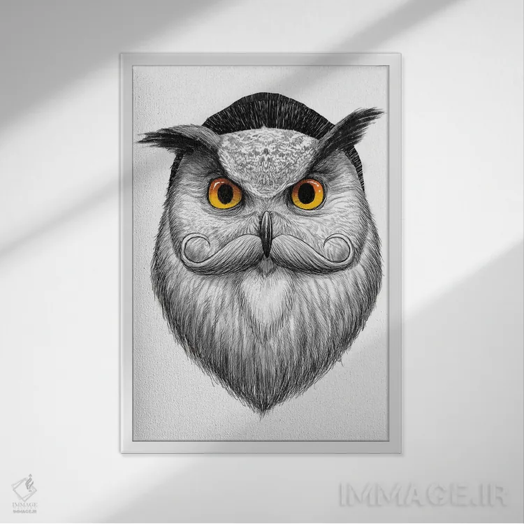 تابلو دکوراتیو جغد ریشو اثر نیکیتا کورنکوف - نمای قابدار سفید