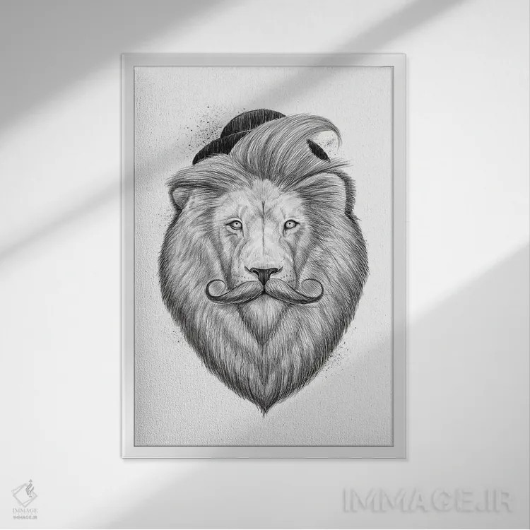 تابلو دکوراتیو شیر ریشو اثر نیکیتا کورنکوف - نمای قابدار سفید