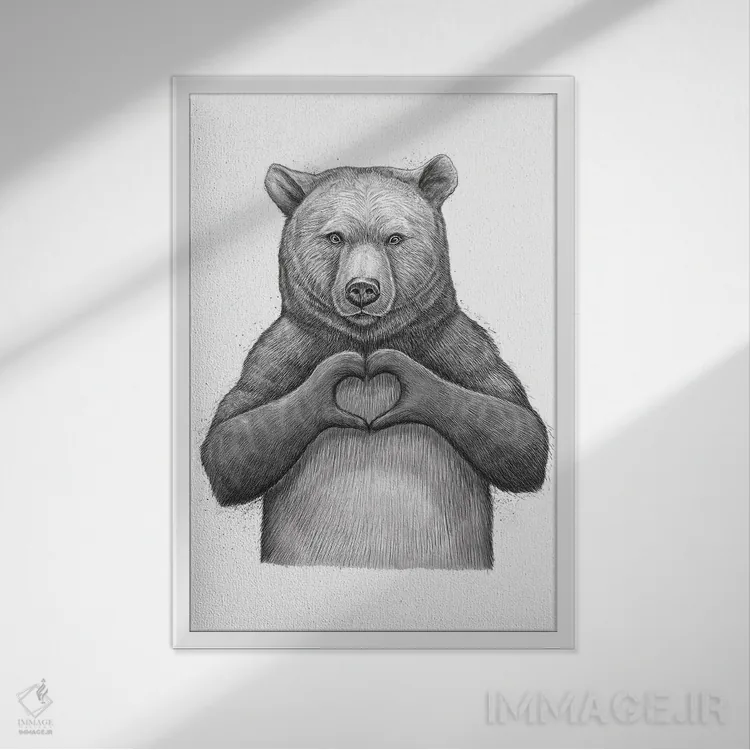 تابلو دکوراتیو خرس عاشق اثر نیکیتا کورنکوف - نمای قابدار سفید