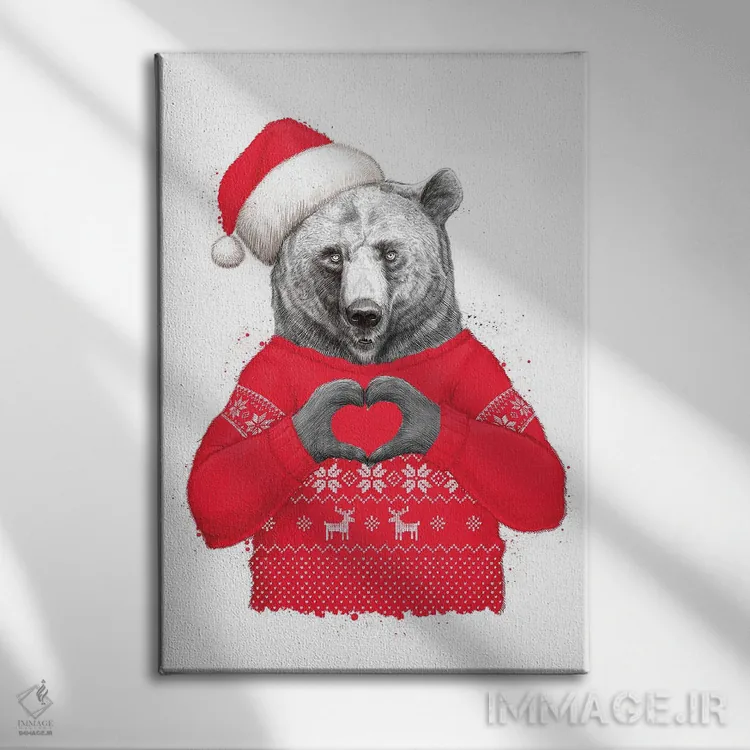تابلو دکوراتیو خرس کریسمس دو اثر نیکیتا کورنکوف - نمای روبهرو روی دیوار
