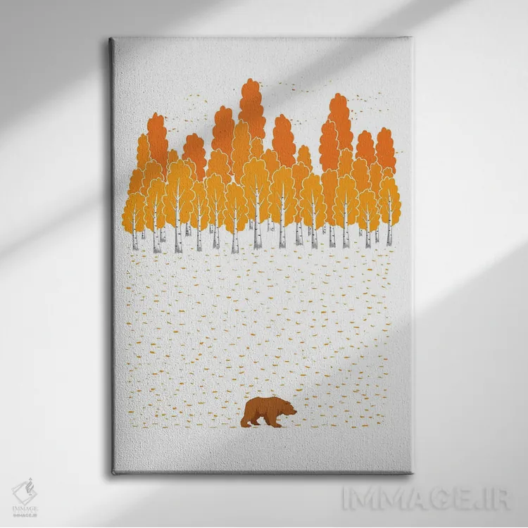 تابلو دکوراتیو درخت غان و خرس اثر نیکیتا کورنکوف - نمای روبهرو روی دیوار