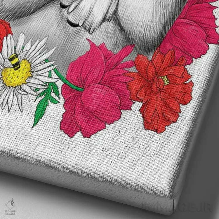 تابلو دکوراتیو سگ میان گل ها اثر نیکیتا کورنکوف - نمای نزدیک بافت بوم