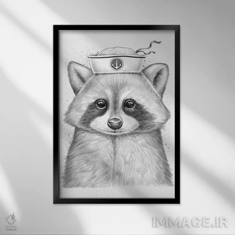 تابلو دکوراتیو راکون ملوان اثر نیکیتا کورنکوف - نمای قابدار مشکی