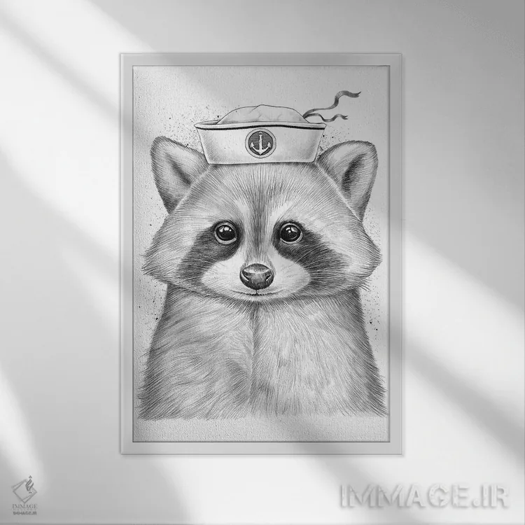 تابلو دکوراتیو راکون ملوان اثر نیکیتا کورنکوف - نمای قابدار سفید