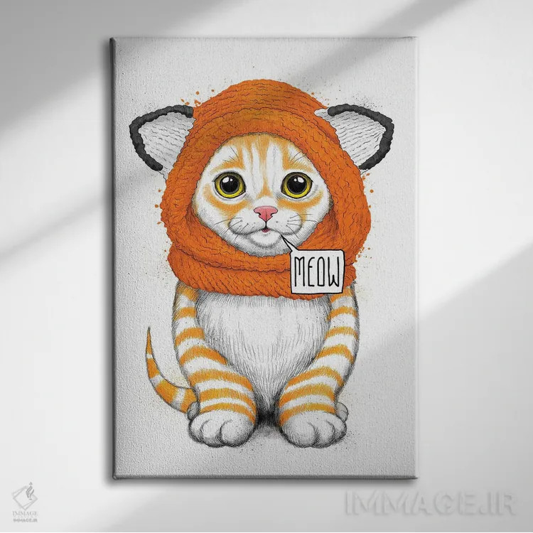 تابلو دکوراتیو بچه گربه با کلاه روباه اثر نیکیتا کورنکوف - نمای روبهرو روی دیوار