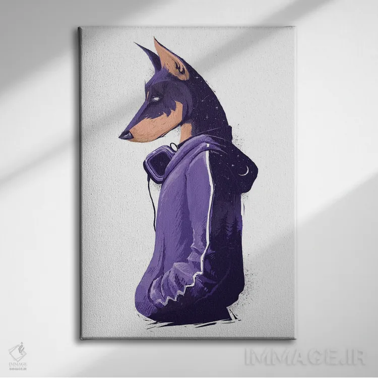 تابلو دکوراتیو دوبرمن شب اثر نیکیتا کورنکوف - نمای روبهرو روی دیوار