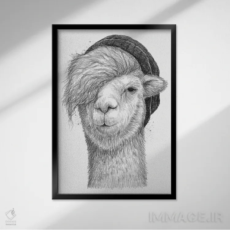 تابلو دکوراتیو لاما اثر نیکیتا کورنکوف - نمای قابدار مشکی