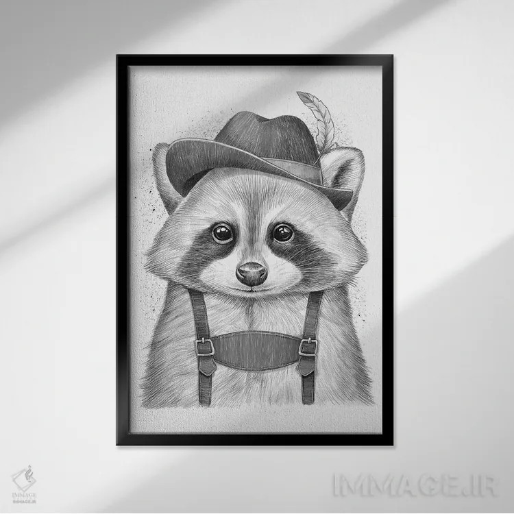 تابلو دکوراتیو راکون آلمانی اثر نیکیتا کورنکوف - نمای قابدار مشکی