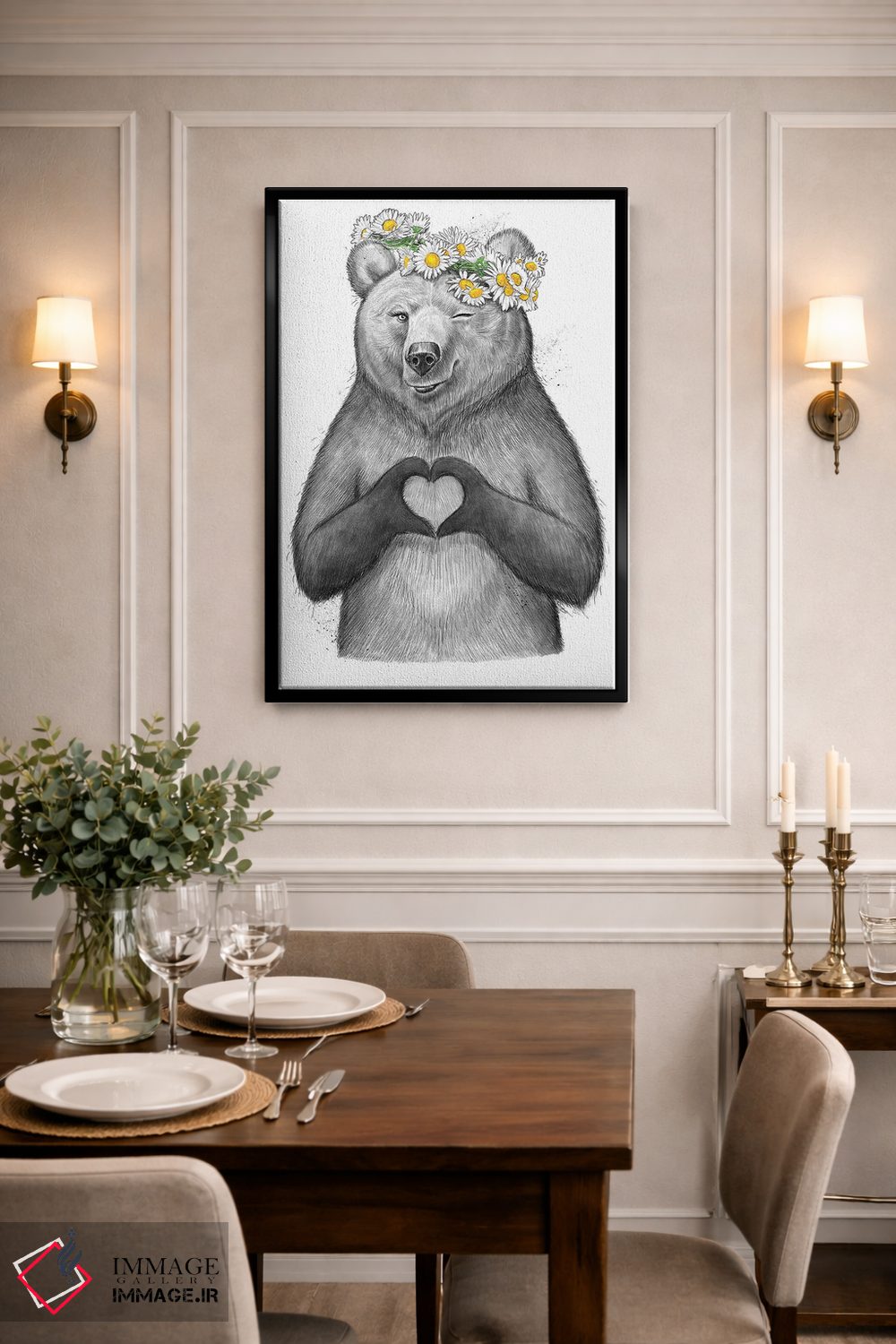 تابلو دکوراتیو خرس دختر با قلب اثر نیکیتا کورنکوف - D1B
