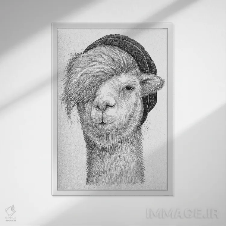 تابلو دکوراتیو لاما اثر نیکیتا کورنکوف - نمای قابدار سفید