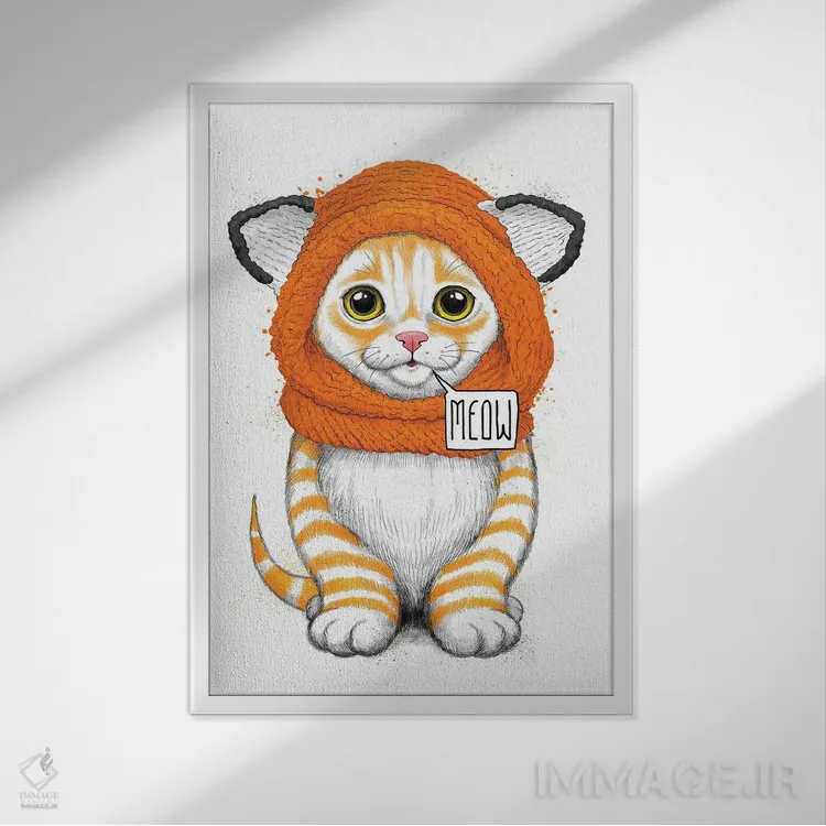 تابلو دکوراتیو بچه گربه با کلاه روباه اثر نیکیتا کورنکوف - نمای قابدار سفید