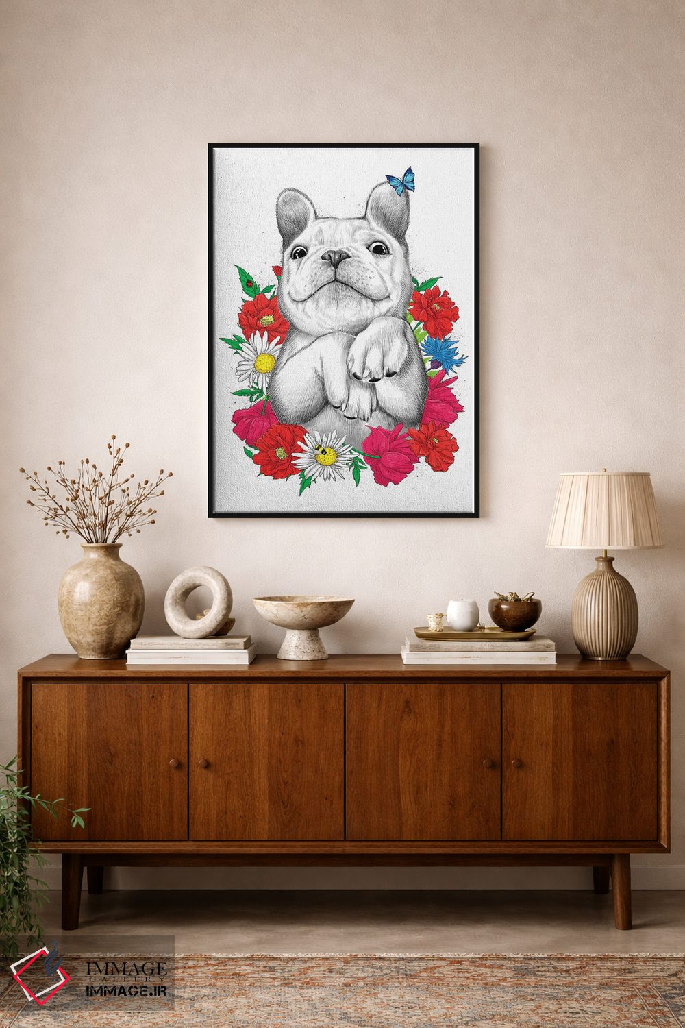 تابلو دکوراتیو سگ میان گل ها اثر نیکیتا کورنکوف - D2B