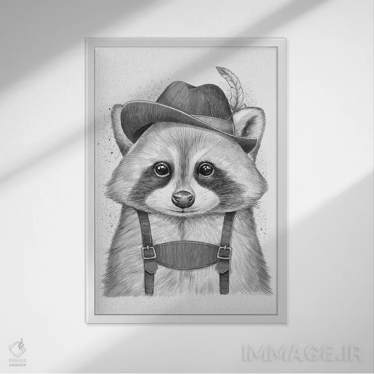 تابلو دکوراتیو راکون آلمانی اثر نیکیتا کورنکوف - نمای قابدار سفید