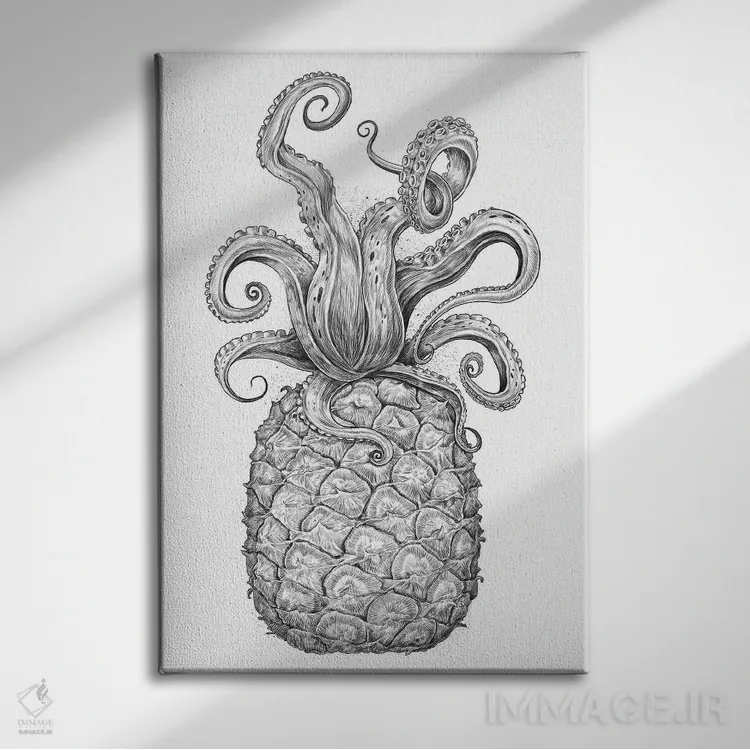 تابلو دکوراتیو اختاپوس آناناسی اثر نیکیتا کورنکوف - نمای روبهرو روی دیوار