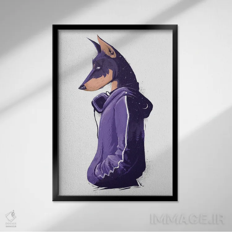 تابلو دکوراتیو دوبرمن شب اثر نیکیتا کورنکوف - نمای قابدار مشکی