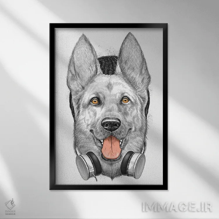 تابلو دکوراتیو سگ شپرد آلمانی اثر نیکیتا کورنکوف - نمای قابدار مشکی