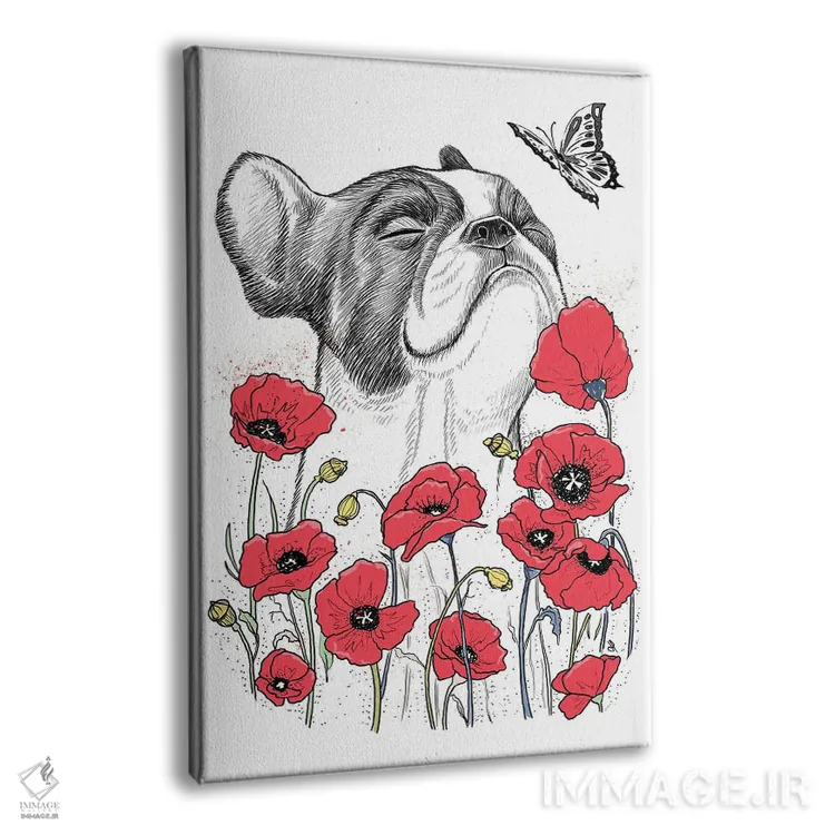 تابلو دکوراتیو پاگ در میان گل شقایق اثر نیکیتا کورنکوف - نمای پرسپکتیو محصول