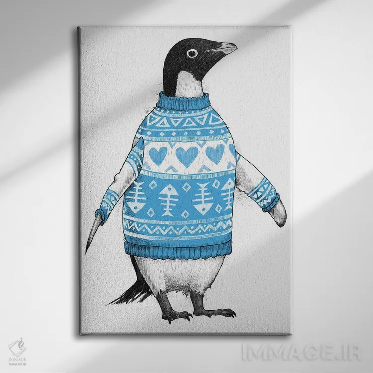 تابلو دکوراتیو پنگوئن با پلیور اثر نیکیتا کورنکوف - نمای روبهرو روی دیوار