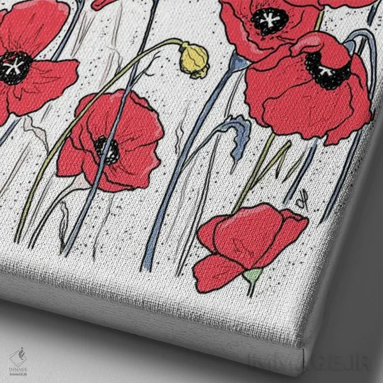 تابلو دکوراتیو پاگ در میان گل شقایق اثر نیکیتا کورنکوف - نمای نزدیک بافت بوم