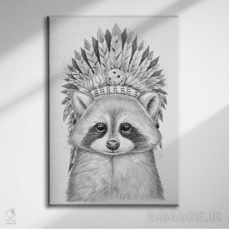 تابلو دکوراتیو راکون آپاچی اثر نیکیتا کورنکوف - نمای روبهرو روی دیوار