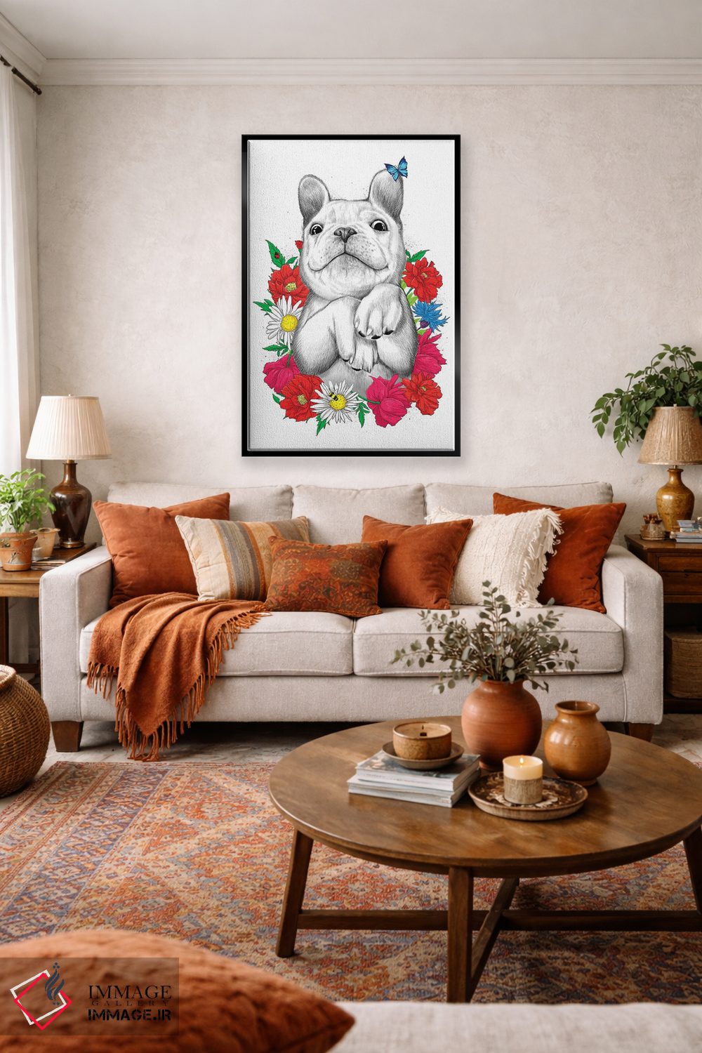 تابلو دکوراتیو سگ میان گل ها اثر نیکیتا کورنکوف - D4B