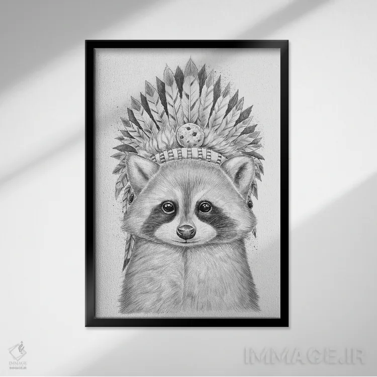 تابلو دکوراتیو راکون آپاچی اثر نیکیتا کورنکوف - نمای قابدار مشکی