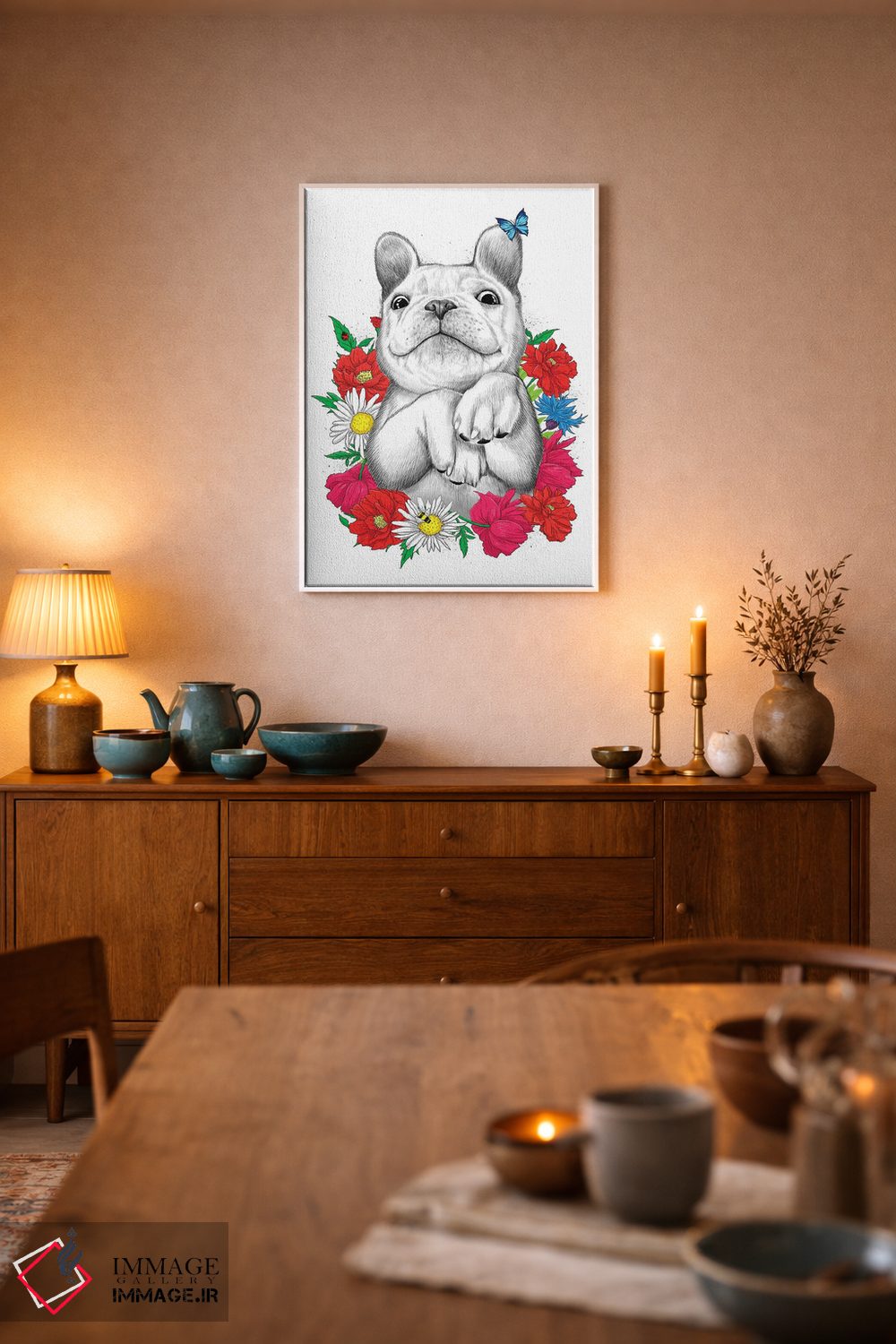 تابلو دکوراتیو سگ میان گل ها اثر نیکیتا کورنکوف - D6W