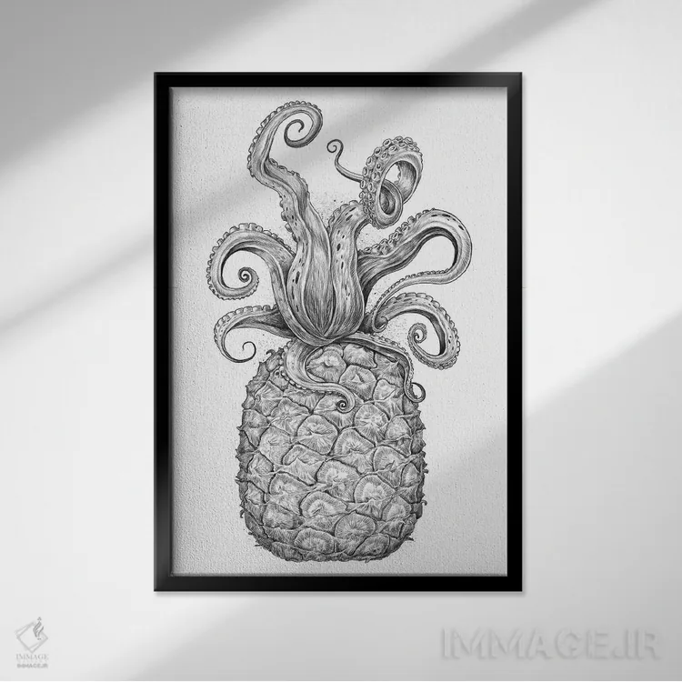 تابلو دکوراتیو اختاپوس آناناسی اثر نیکیتا کورنکوف - نمای قابدار مشکی