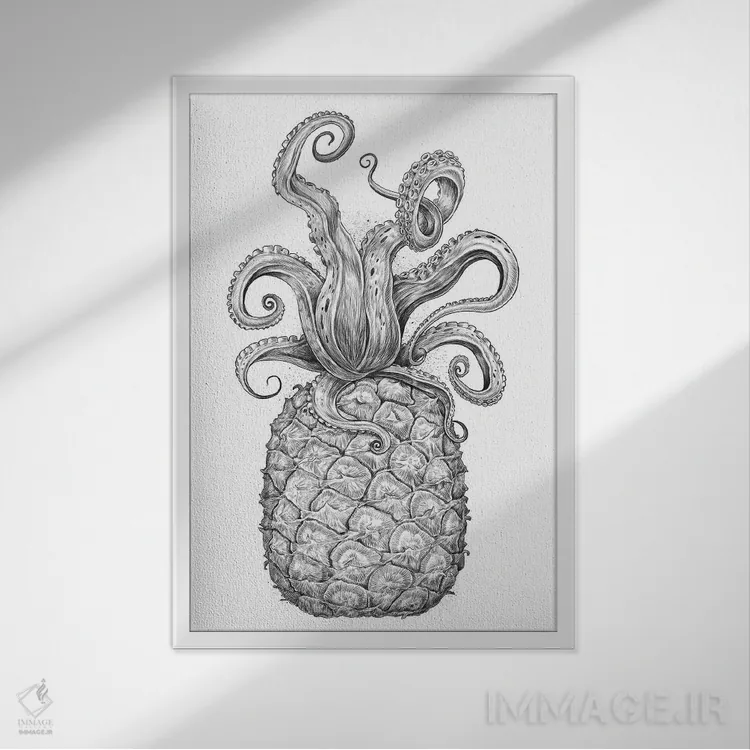 تابلو دکوراتیو اختاپوس آناناسی اثر نیکیتا کورنکوف - نمای قابدار سفید