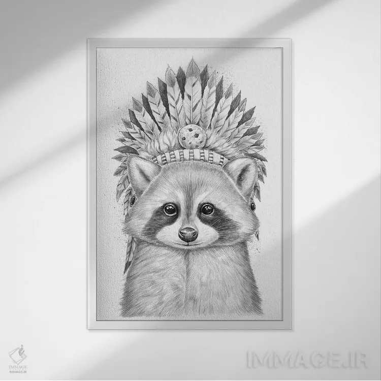 تابلو دکوراتیو راکون آپاچی اثر نیکیتا کورنکوف - نمای قابدار سفید