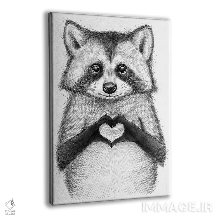 تابلو دکوراتیو راکون با قلب اثر نیکیتا کورنکوف - نمای پرسپکتیو محصول