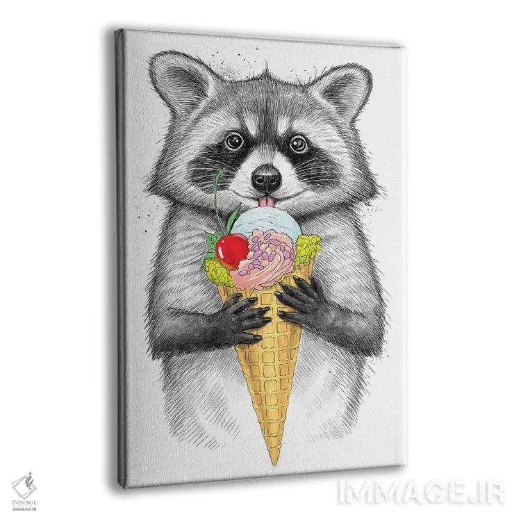 تابلو دکوراتیو راکون با بستنی اثر نیکیتا کورنکوف - نمای پرسپکتیو محصول