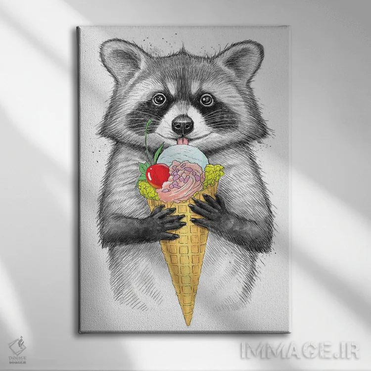 تابلو دکوراتیو راکون با بستنی اثر نیکیتا کورنکوف - نمای روبهرو روی دیوار