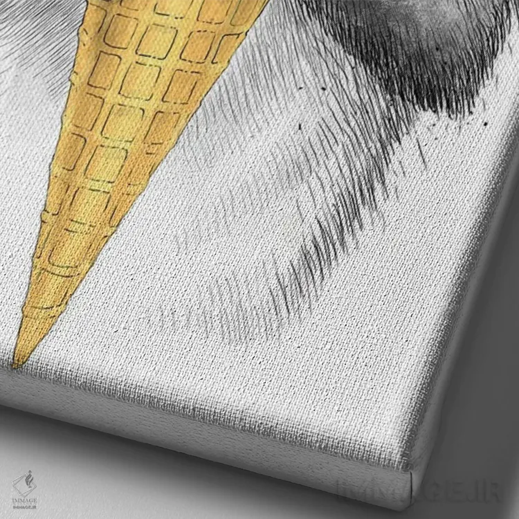 تابلو دکوراتیو راکون با بستنی اثر نیکیتا کورنکوف - نمای نزدیک بافت بوم
