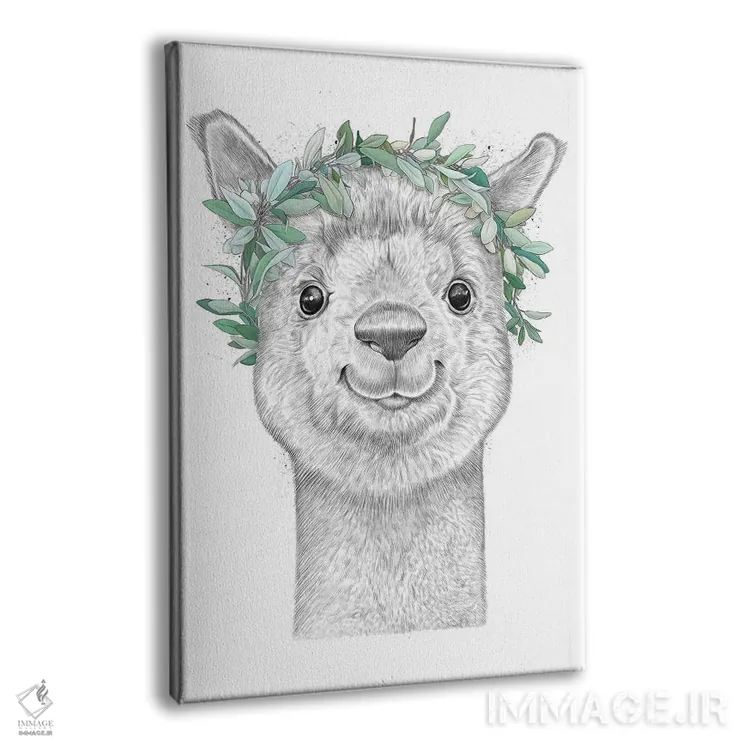 تابلو دکوراتیو آلپاکا با حلقه گل اثر نیکیتا کورنکوف - نمای پرسپکتیو محصول